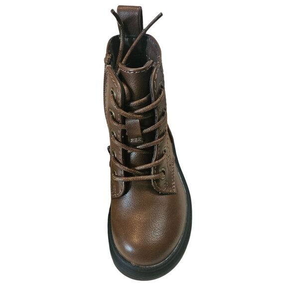 Athlefit Kids Brown Leather Ankle Boots With Side Zipper & Lace-Up Design Size 7 - Picture 3 of 6
